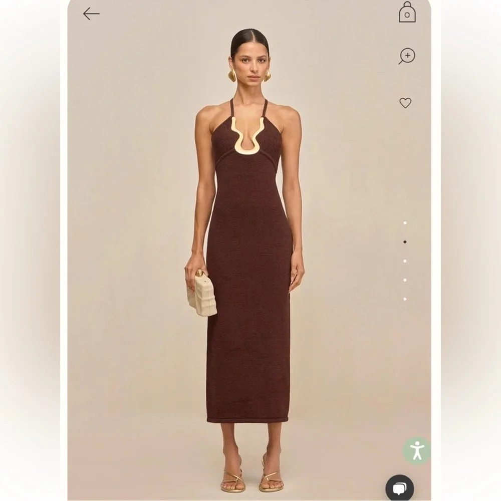 Cult Gaia Valma Halter Midi Dress with gold hardware Trim - Picture 1 of 11